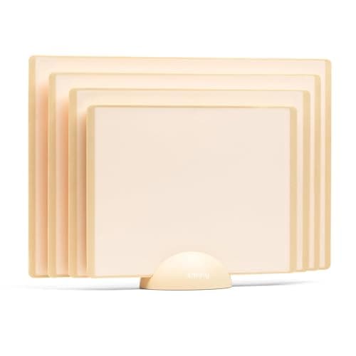 SMIRLY Plastic Cutting Board Set with Holder 4 Pieces, Non-Slip Dishwasher Safe Chopping Boards for Kitchen, Cream White - Image 1