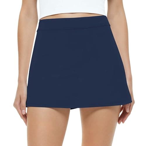 SEAJOJO Skorts for Women with Pockets High Waisted Athletic Tennis Mini Skirt with Shorts Underneath Golf Pickleball Workout Navy Blue - Image 1