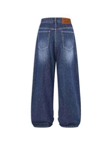 Aelfric Eden Wide Leg Jeans for Women Straight High Waisted Casual Loose Washed Y2K Baggy Boyfriend Jeans Denim Pants Dark Blue 36 - Thumbnail 3