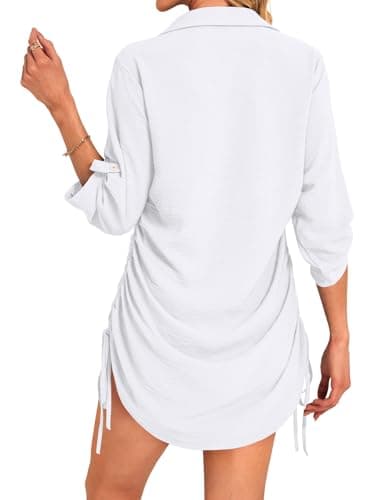 GKBK Women Swimsuit Coverup Bathing Suit Cover Ups for Swimwear Swim 2026 Spring Summer Outfits Fashion Clothes Pool Bikini Beachwear Drawstring Mini Beach Dress Shirt Pullover White S - Thumbnail 3