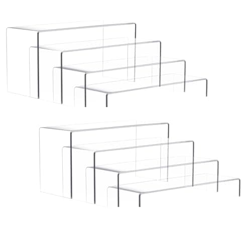 Anglelife 8 Pieces 2 Set (7”L~8”L~9”L) Large Display Risers, 4" Wide Clear Rectangular Stand Shelf for Showcase Collectibles, Acrylic Cake Shelves for Retail Desktop Jewelry Funko Pop Figures - Image 1