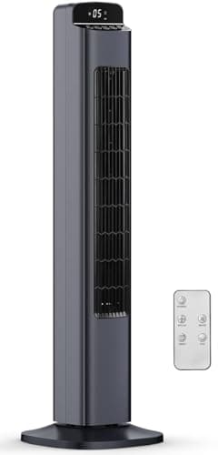 Antarctic Star Tower Fan for Bedroom, 23ft/s Velocity, 80° Oscillating Standing Fan, 5 Speeds 3 Modes, 12H Timer with Remote, Bladeless Floor Fan with Remote for Home Office, 36 Inch, Grey