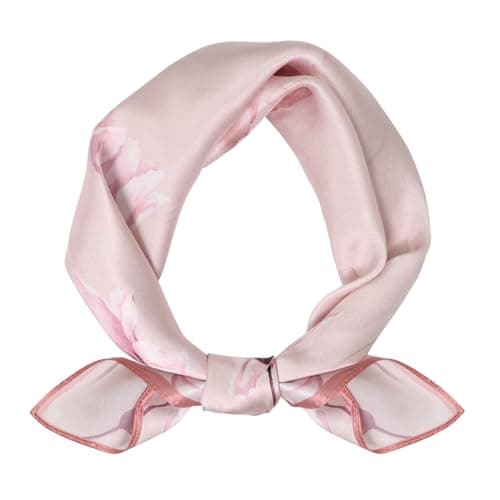 Ciormis 100% Mulberry Silk Scarf- 21" Floral Printed Pink Neck Hair Silk Scarves Lightweight Bandana Neckerchief for Hair Purse Bag with Gift Box - Image 1