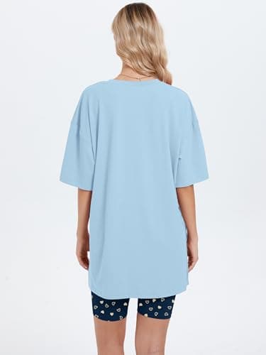 Heymoments 2 Piece Sets for Women Lounge Summer Print Floral XX-Large Oversized T-Shirt and Biker Shorts Pajama Set Soft Pajamas Set Breathable Sleepwear Comfy Nightwear Womens Pjs Set - Thumbnail 4