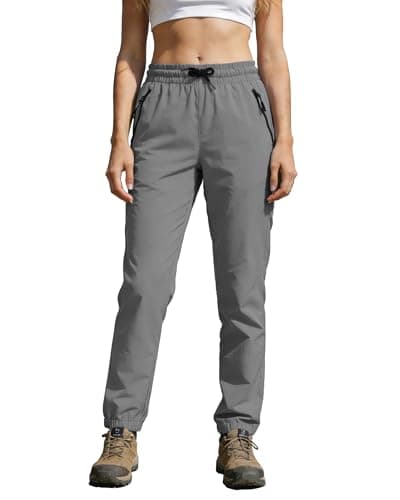 Hiking Pants Women Water Resistant Quick Dry UPF 50+ Cargo Joggers Zipper Pockets Elastic Waist Drawstring Lightweight Work Casual Travel Dark Gray XXL - Image 1