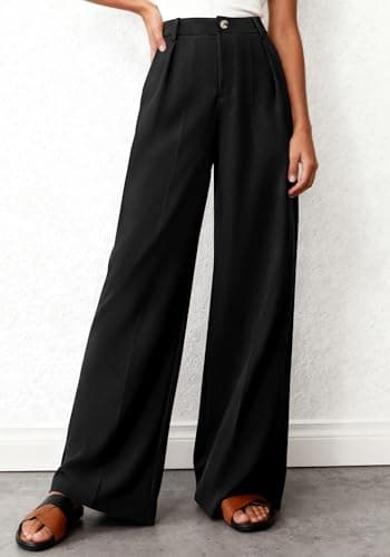 BTFBM Women's Wide Leg Palazzo Pants, Button High Waisted with Pockets, Casual Work Summer Outfits, Trendy Business 2026(Black, XX-Large) - Thumbnail 2