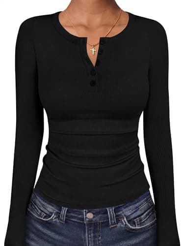 ANRABESS Women's Long Sleeve Henley Tops Black X-Large - Image 1