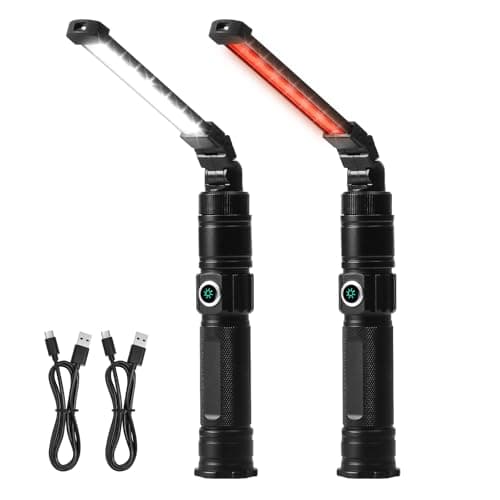 Lisaruq Magnetic Work Light Rechargeable, 1200LM，360° Folding LED Mechanic Light with Magnet Base, Type-C Automotive Inspection Flashlight, Tool Gifts for Men，2-Pack