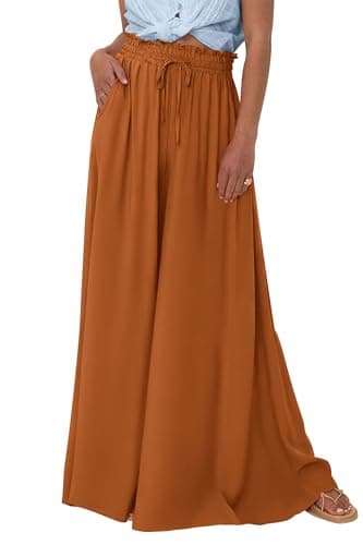 PRETTYGARDEN Women's 2026 Summer Wide Leg Palazzo Pants High Waisted Flowy Pockets Trendy Casual Lounge Boho Beach Trousers (Brown,XX-Large) - Image 1