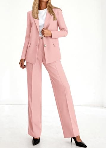 KIRUNDO Womens Suits 2 Piece Set Business Casual Blazer Jacket Wide Leg Dress Pants Suits Professional Work Office Outfits(Pink, X-Large) - Thumbnail 3