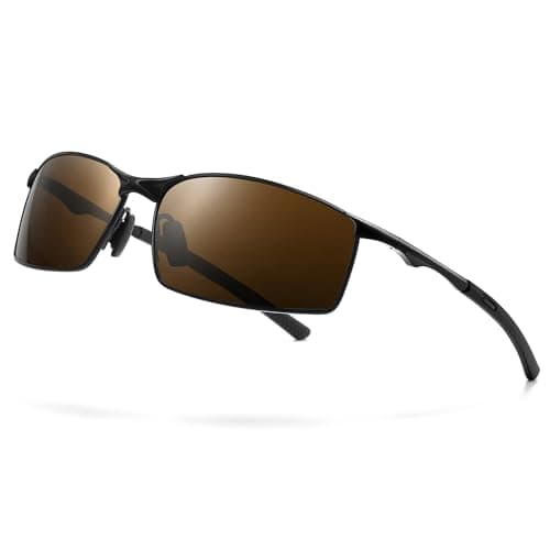 SUNGAIT Ultra Lightweight Polarized Sunglasses Men Rectangular Metal Frame with Spring Hinge (Black Frame Brown Lens) SGT559-HC - Image 1