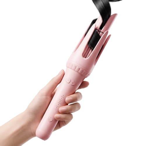Dyhoo Auto Curling Iron 1.25 Inch, Rotating Hair Curler for Beach Waves, AutomaticHair Curler with Anti-Scald & Anti-Tangle, Ceramic Curling Wand for Long Hair, Dual Voltage, Pink - Image 1
