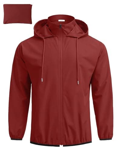 COOFANDY Men's Packable Rain Jacket Hooded Raincoats Waterproof Lightweight Rain Shell Wine Red Medium - Image 1