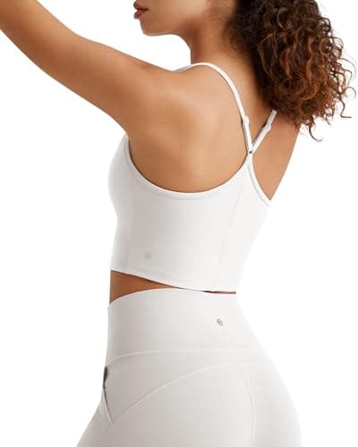 G4Free Sports Bras for Women Crew Neck Y Back Spaghetti Thin Straps with Removable Pads Low Impact Yoga Casual Tank Top(Pure White,XS) - Image 1