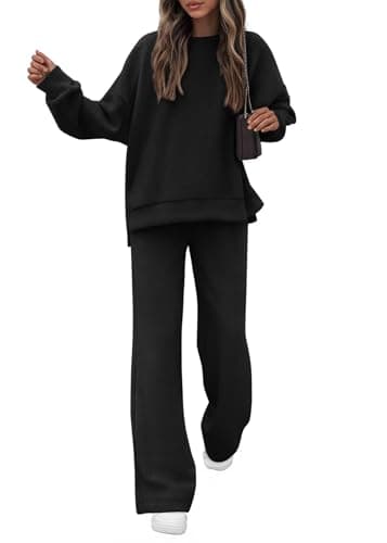 KIRUNDO Matching Sets Women Clothing Sweatsuits 2 Piece Outfit Sweat Set 2026 Fall Lounge Sets Airport Travel Tracksuit(Black, XX-Large) - Image 1
