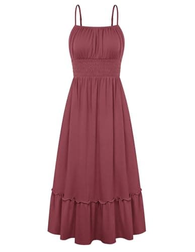 GRACE KARIN Spaghetti Strap Maxi Dress for Women Flowy Sleeveless Dresses Summer A-Line Long Cami Dress with Pockets Brick Red XL - Image 1