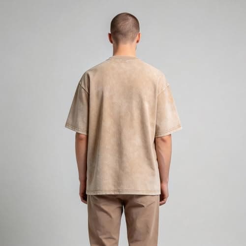 BLECIDENS Oversize Cotton T Shirts for Women Unisex Mens Acid Washed T Shirt 100% Cotton (US, Alpha, Medium, Regular, Regular, Coffee) - Thumbnail 4