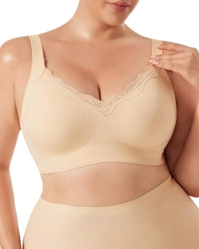 LIIJOO Plus Size Wireless Comfort Bra for Women, Seamless Full Coverage Lace Design, Supportive Lift for Sagging Breasts, Everyday Minimizer with Wide Straps & Back Smoothing Fit（Skin Tone, 4XL Size） - Image 1
