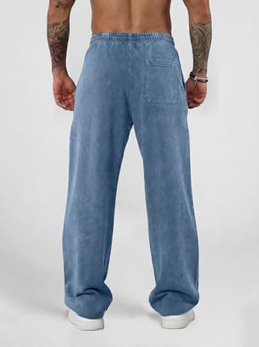 JMIERR Men's Big & Tall Sweatpants Acid Washed Baggy Wide Leg Cotton Drawstring Casual Streetwear Pants with Pockets, 2XL, Sail Blue - Thumbnail 6