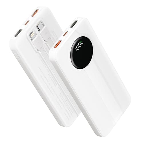 Aioneus Power Bank, 10000mAh Portable Charger with Built in Cables Fast Charging 22.5W USBC in/Out Travel PowerBank Battery Pack for iPhone 16 15 14 13 12 Samsung Galaxy S24 A15 Android Phone(1 Pack)