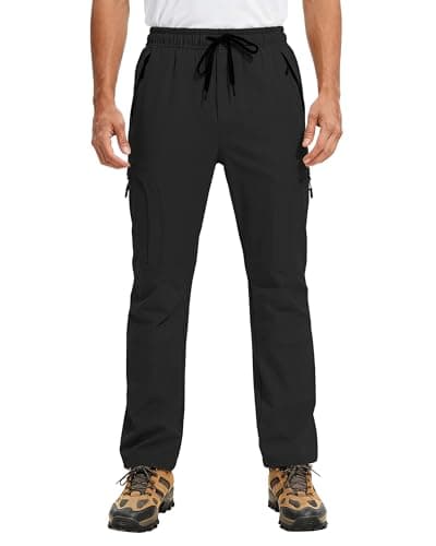 AGVNG Mens Hiking Pants Waterproof Quick Dry Lightweight Cargo Pants 5 Pockets UPF 50+ Elastic Waist Drawstring Cuff Tactical Work Casual Athletic Gym Travel Black L - Image 1