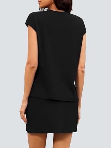 Casly Lamiit Black 2 Piece Sets for Women Summer Business Casual Short Sleeve Pleated Athletic Skirt Set Holiday Going Out Travel Outfit 2XL - Thumbnail 5