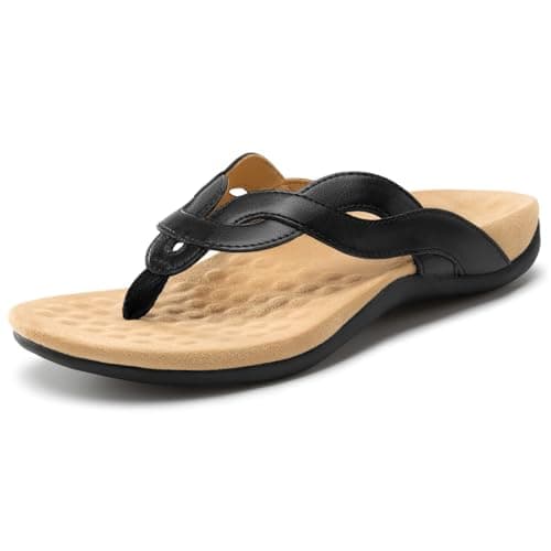 Rihero Women's Orthopedic Arch Support Sandals Orthotic Black Flip Flops Comfortable Casual Thong Slide Sandals for Summer Walking Size 9 - Image 1