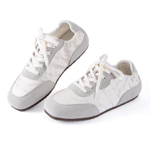 N.N.G Women Retro Suede Satin Sneakers Ivory Cushioned Insole 4-Way Breathable Casual Daily Walking Shoes Commuting Lightweight Comfort, Size 6 - Image 1