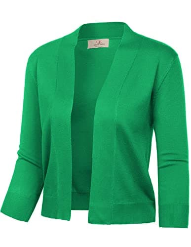 GRACE KARIN Women's 3/4 Sleeve Knit Cropped Cardigan Sweaters Open Front Shrugs Bolero Cardigan Coat Tops Small Green - Image 1