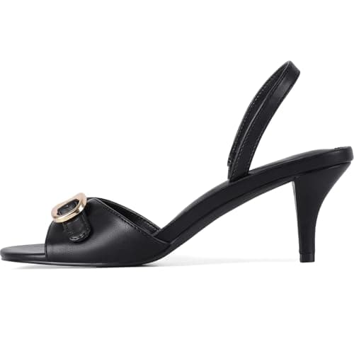 Tarkwa Womens Slingback Kitten Heels Open Toe Summer Sandals Low Heels Dress Sandals Wedding Party Shoes for Women(Black,Size 7.5) - Image 1