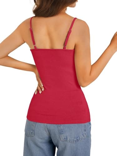 GKBK Sleeveless Camisole Tank Tops for Women Y2K Spaghetti Strap Lace Scoop Neck Slim Fit Basic Cami Shirts Going Out Beach Vacation Summer Top Red S - Thumbnail 5