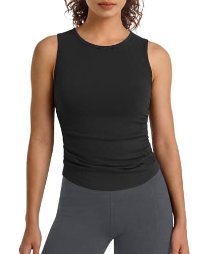 G4Free Yoga Tank Tops for Women Workout Running Ruched Sides Tanks Exercise Pilates High Neck Top (Black,M) - Image 1