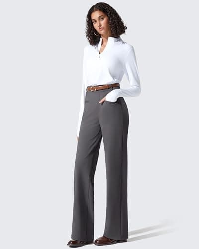 G4Free Straight Leg Yoga Pants for Women Elastic Waist Comfy Stretch Office Casual Trousers Slack with Pockets Daily Wear (S,Dark Gray,Tall) - Thumbnail 5