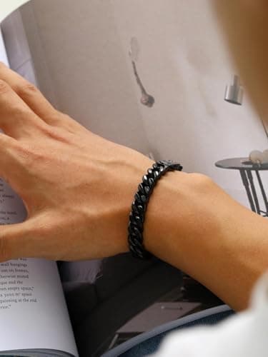 Bestyle 7mm Black Metal Plated Stainless Steel Chunky Miami Cuban Chains Bracelets Hip Hop Punk Jewelry Big Heavy Long Curb Cuban Link Chain Bracelet for Men & Women 23cm/9.1Inch - Thumbnail 3