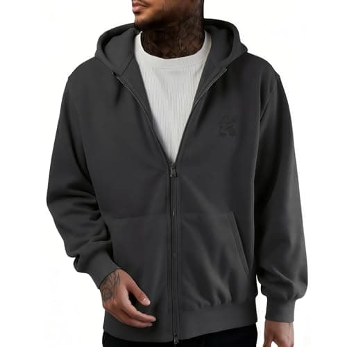 REXUHOWU Men's Full-zip Hoodie made of cotton and polyester fashionable Hooded Sweatshirt (US, Alpha, Medium, Regular, Regular, Dark grey) - Image 1
