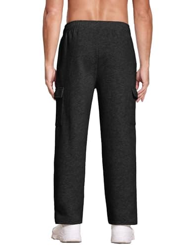 Deyeek Men's Black Fleece Cargo Sweatpants with Pockets Open Bottom Sweat Pants for Mens Winter Thick Loose Fit Lounge Pants - Thumbnail 2