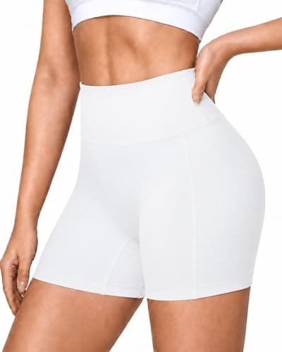 Roadbox 5" High Waisted Women's Biker Shorts, Tummy Control Compression Booty Spandex Shorts for Volleyball Workout Gym Yoga Running(L) White