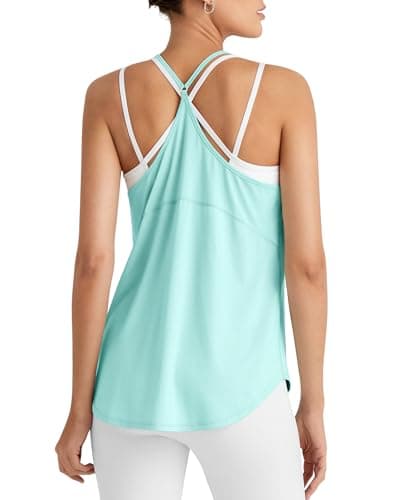 G4Free Loose Workout Tank Tops for Women Fast Dry Lightweight Camisole Top Racerback Athletic Soft Stretch Running (Light Blue,XXXL) - Image 1