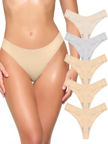 REORIA Womens Cotton Seamless Thongs Panties for Women Sexy No Show Breathable Comfortable Underwear 5-Pack - Image 1