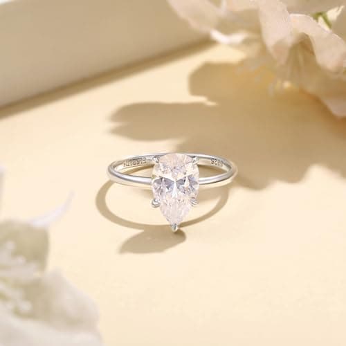 Elspeth 3CT Pear-Shaped Engagement Ring 925 Sterling Silver Hidden Halo Solitaire Cubic Zirconia Wedding Promise Ring for Women Size 8.5 - Thumbnail 2