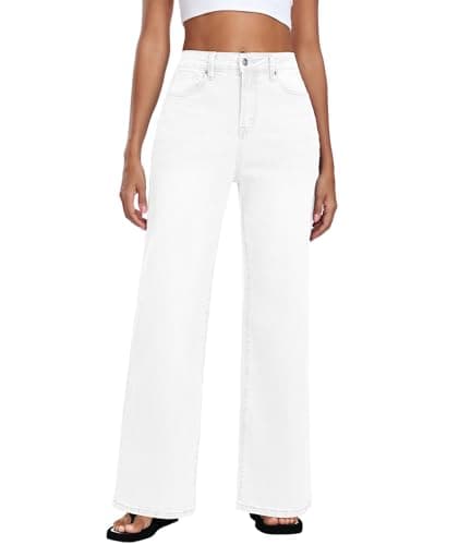 MARIASHA Jeans for Women New Flared Leg Stretch High Wasited Printed Pocket Pants White L - Image 1