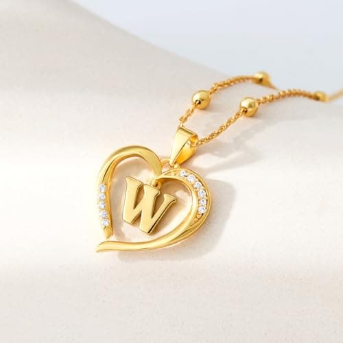 Cicy Bell Womens Heart Initial Necklace for Women 18k Gold Plated Shell Personalized Letter Pendant Necklace 17.7'' with 2'' Extender - Thumbnail 2