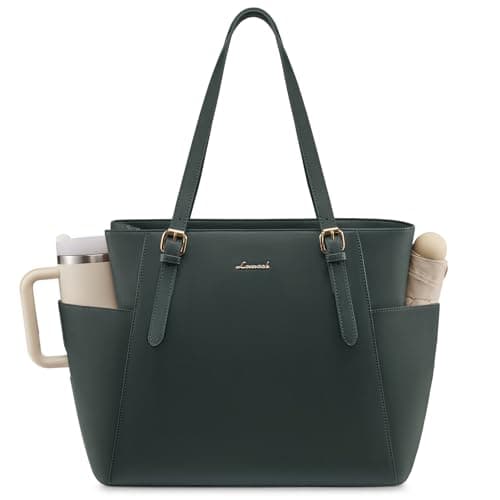 LOVEVOOK Laptop Tote Bag for Women With Large Cup Holder, Leather Work Tote Bag for Women,15.6 Inch Professional Computer Briefcase Business Teacher Commuter Shoulder Bag,Office Travel Gift - Image 1