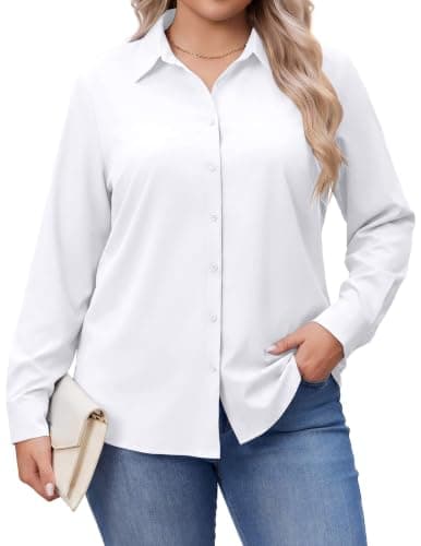 IN'VOLAND Women Plus Size Button Down Shirts Long Sleeve Stretch Shirt - Image 1