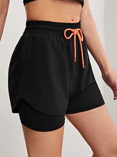 YOAKUKA Women's 2 in 1 Workout Shorts Gym Workout Yoga Running Biker Tennis Skirts Clothes Summer Black - Thumbnail 3