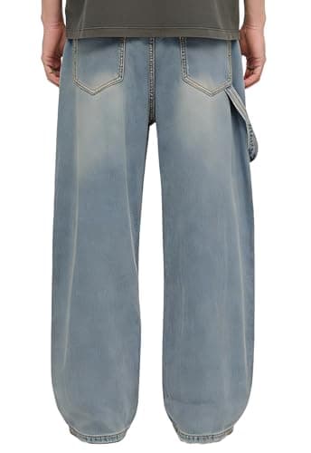 DISLANBO Baggy Wide Leg Jeans for Men Y2K Streetwear Vintage Loose Fit Denim Pants Blue - Thumbnail 4