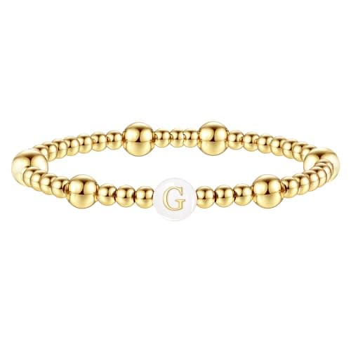 Sistble E Newton Bracelets for Women, Mothers Day Gifts Mothers Day Gifts for Women Beaded Bracelets Tiny Letter G Initial Bracelet Stretch Jewelry Birthday Gift for Daughter Sister - Image 1