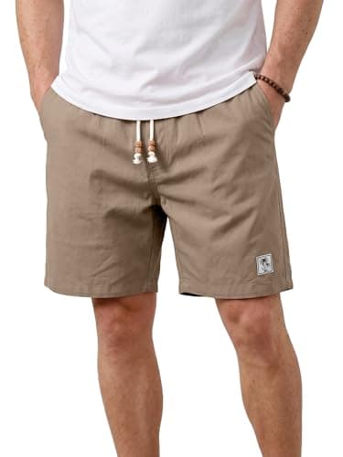 JEMLDL Mens Brown Linen Shorts Elastic Waist Drawstring Cotton Lightweight 7 Inch Casual Shorts with Pockets XX-Large - Image 1