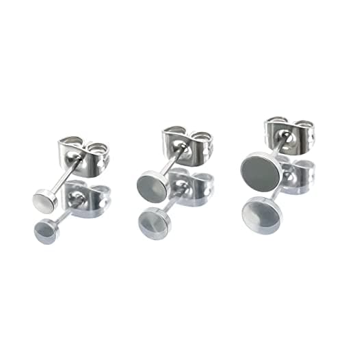 BOGKU 3 Pairs Titanium Stud Earrings for Women Hypoallergenic Nickel Free Silver Dot Flat Cartilage Earrings for Sensitive Ears Classic Dainty Men Earring Studs - Thumbnail 4
