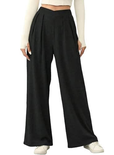 Acelitt Womens Spring 2026 Casual Fashion High Waist Wide Leg Pants Loose Work Palazzo Office Business Suit Pants Trousers Black Medium